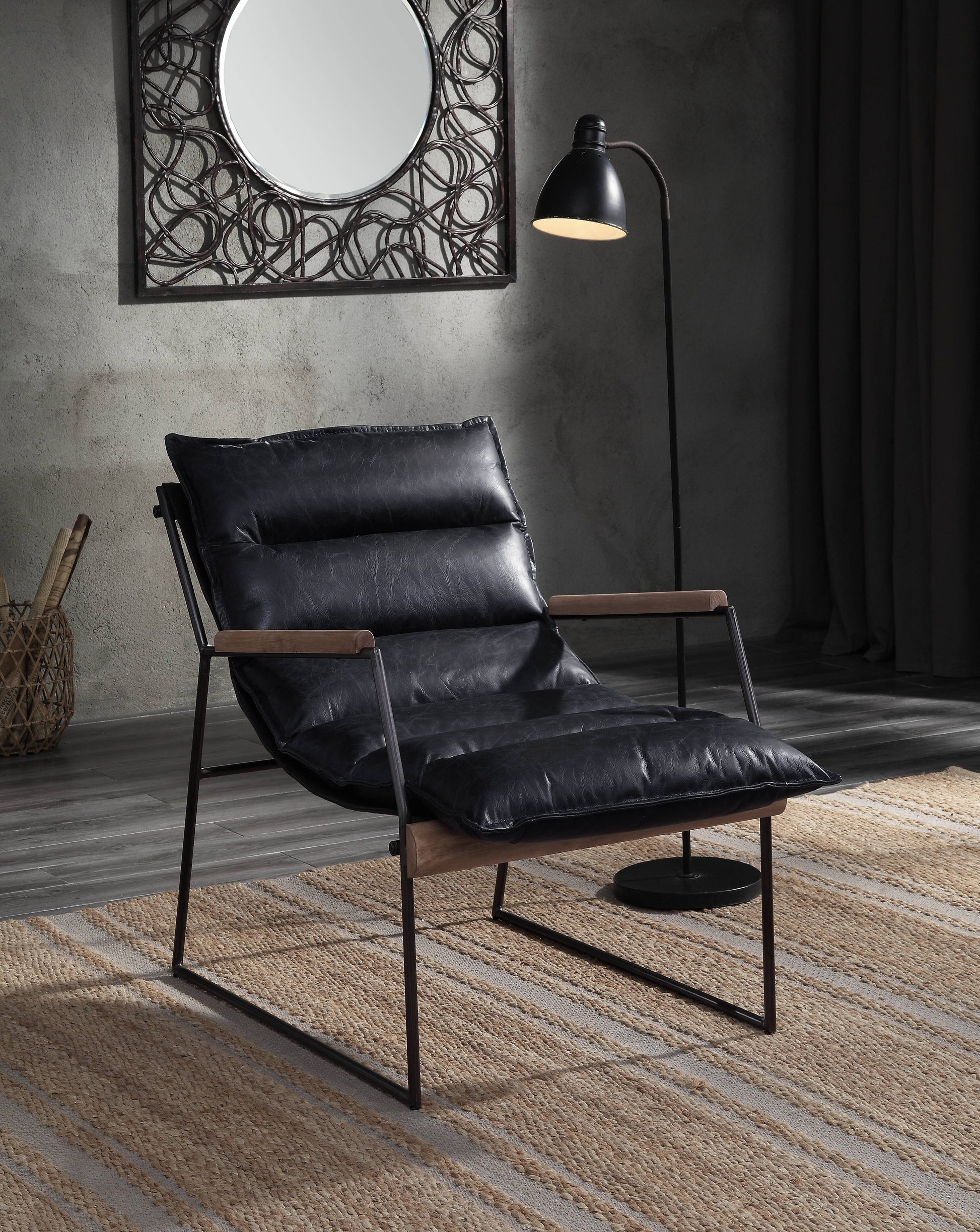 Distress Espresso And Matt Iron Accent Chair With Sled Base Espresso Primary Living Space Genuine Leather