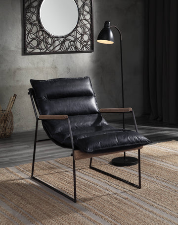 Distress Espresso And Matt Iron Accent Chair With Sled Base Espresso Primary Living Space Genuine Leather
