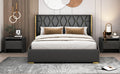 Queen Size Upholstered Platform Bed With Metal Strips, Black Queen Black Pu