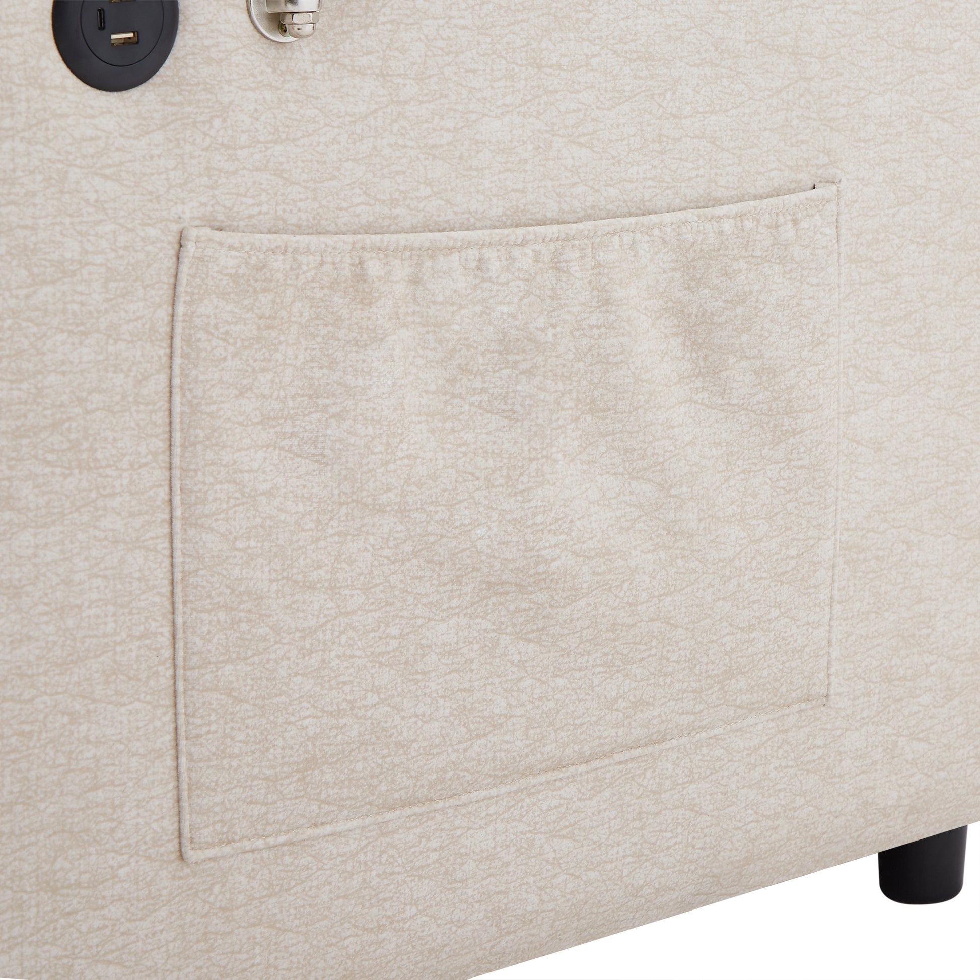 55.9" Convertible Sofa Bed Loveseat Sofa With Three Usb Ports, Two Side Pockets, Two Cup Holders And 360 Swivel Phone Holder For Living Room, Beige Beige Foam Polyester