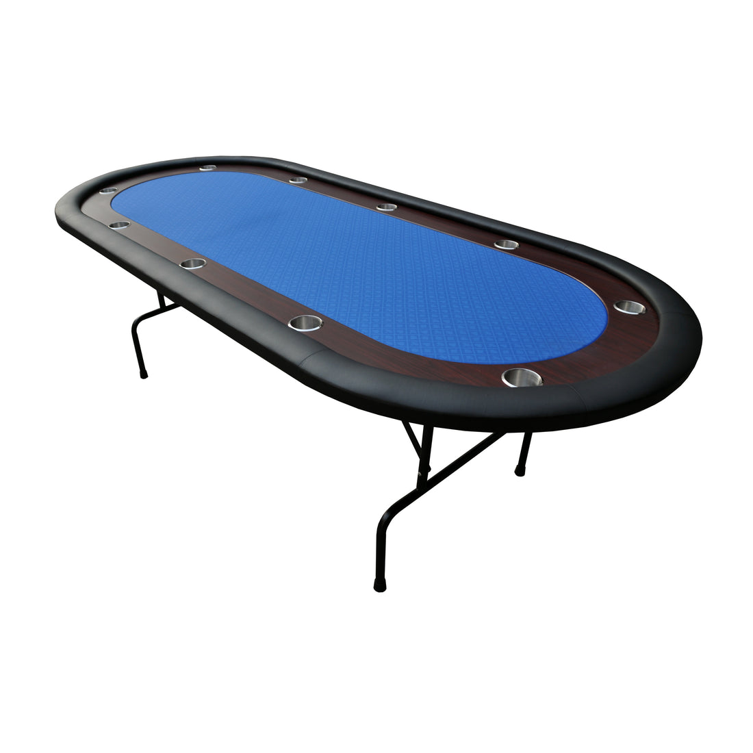 96" Light Series Foldable Poker Table With Wooden Racetrack Felt Stainless Legs Cup Holders Blue Blue Primary Living Space Modern Wood Stainless Steel
