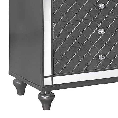 3 Drawer Wooden Nightstand With Diamond Pattern And Mirror Inlay, Gray Gray Solid Wood