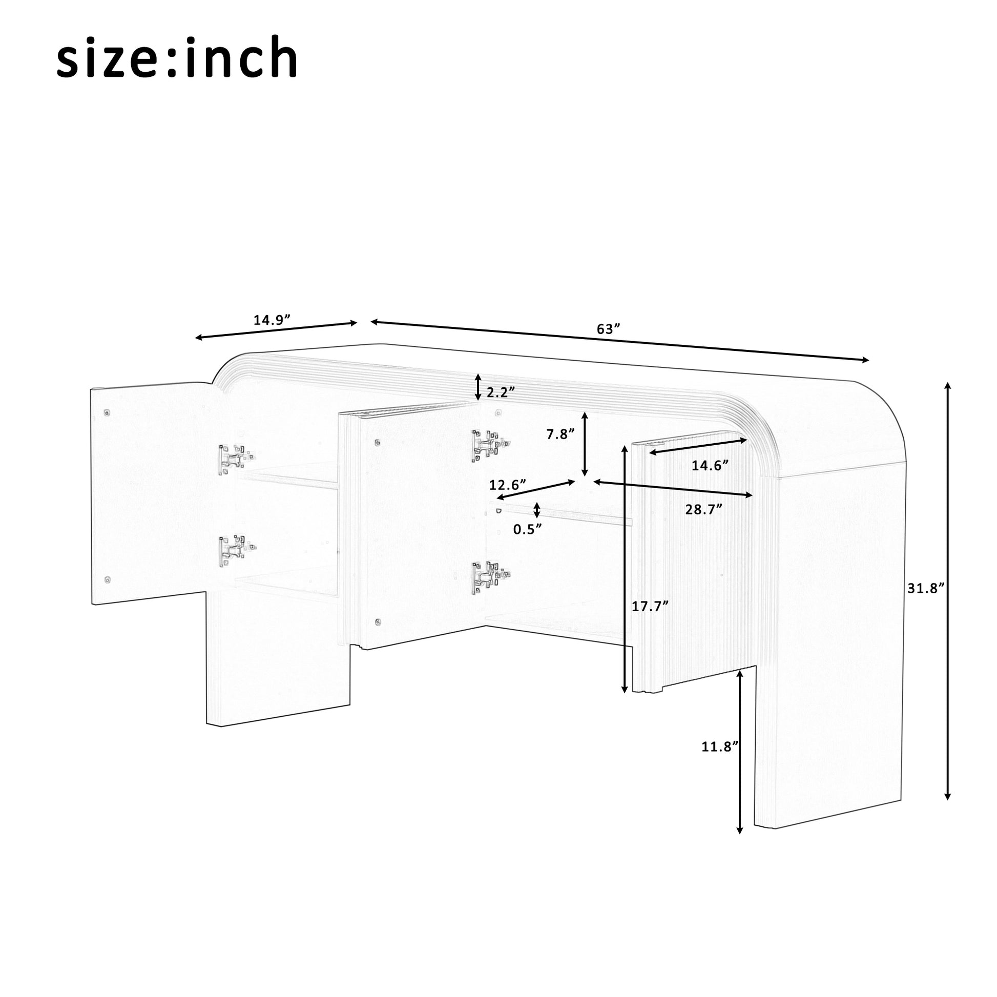Striped Storage Cabinet With 4 Doorsadjustable, Suitable For Study,Entrance And Living Room Navy Blue Mdf