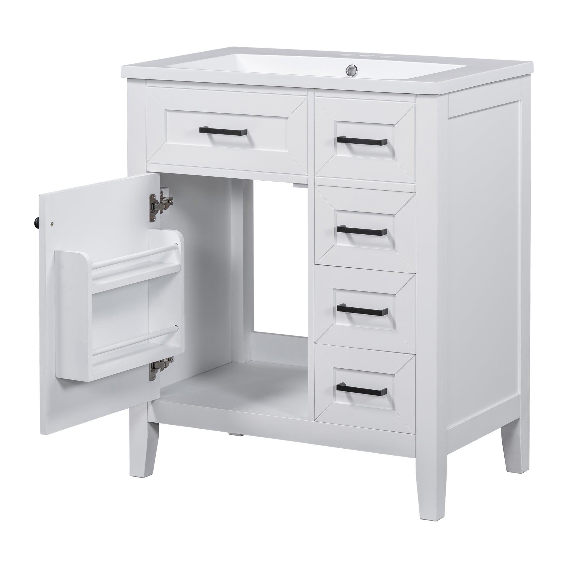 30" Bathroom Vanity With Sink Combo, White Bathroom Cabinet With Drawers, Solid Frame And Mdf Board Old Sku:N725S999222K White Solid Wood Mdf
