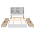 Queen Size Platform Bed With Storage Headboard And 4 Drawers, White Box Spring Not Required Queen White Wood Bedroom Bed Frame Solid Wood Mdf