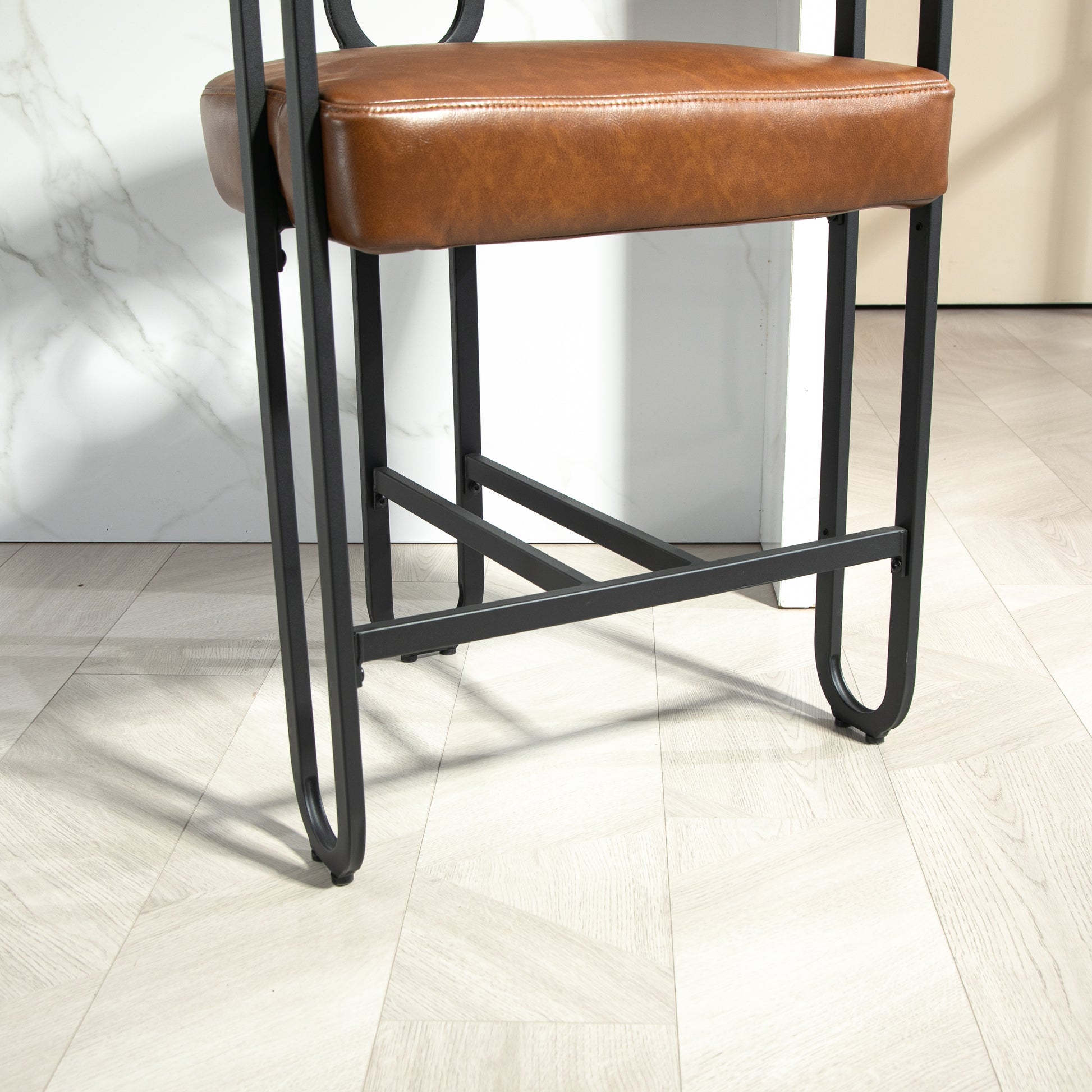 Coolmore Bar Stools Set Of 2, Modern Bar Stool With Back, Black Metal Frames, Upholstered Bar Stools For Kitchen Island, Pub, Club Light Brown Pu Light Brown Dining Room Foam Pu Leather