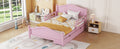 Full Size Wood Platform Bed With Guardrails On Both Sides And Two Storage Drawers ,Pink Full Pink Wood