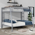 Full Xl Over Queen Metal Bunk Bed With Ladder And Guardrails, Silver Box Spring Not Required Full Xl Silver Metal Metal