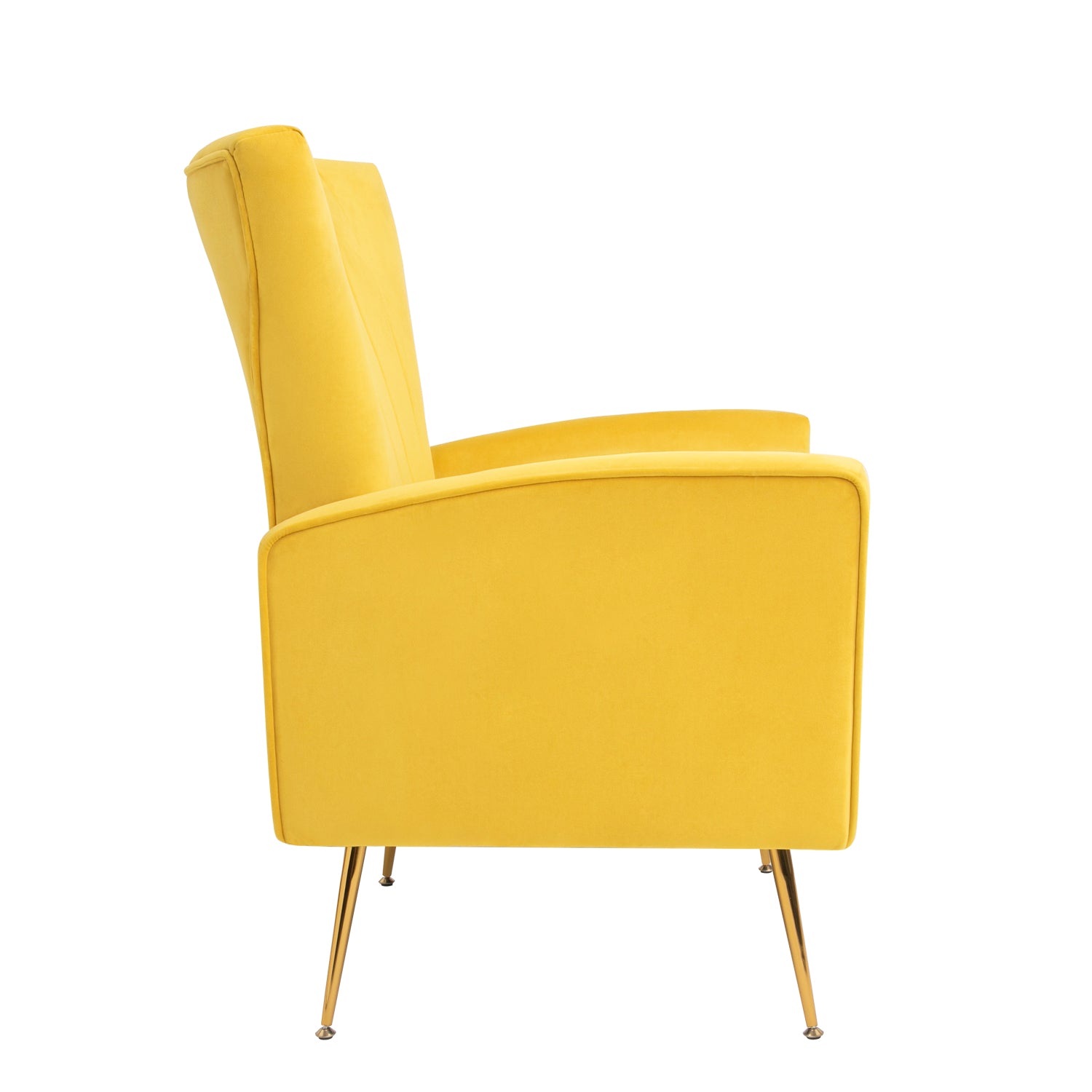 Velvet Accent Chair, Wingback Arm Chair With Gold Legs, Upholstered Single Sofa For Living Room Bedroom Yellow Velvet 1 Seat