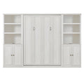 Full Size Half Self Close And Open Murphy Bed With 2 Side Cabinet Storage Shelf, Cabinet Space Saving Bed Perfect For Guest Room, Bed Room, Guest Room, Home Office, Rustic White Box Spring Not Required Full Rustic White Wood White Pine Murphy Solid Wood