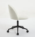 White Boucle Office Chair Desk Chair, Mid Back Adjustable Swivel Computer Chair With Black Legsmodern Upholstered Desk Chair With Wheels White Black Foam Polyester Blend