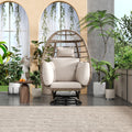 Outdoor Swivel Chair With Cushions, Rattan Egg Patio Chair With Rocking Function For Balcony, Poolside And Garden Natural Wicker Beige Cushion Natural Beige Wicker