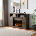 Rustic Oak 2 Door Fireplace With 2 Shelves Electric Rustic Primary Living Space Farmhouse,Rustic No Freestanding Paper Composite Electric