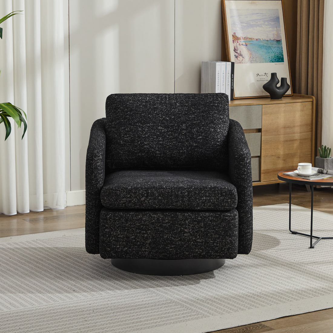 31.5"W Swivel Accent Chair And Comfy Round Accent Single Sofa Chair, 360 Degree Club Chair, Lounge Armchair For Living Room,Bedroom.Nursery.Black Gray Chenille Black Gray Chenille