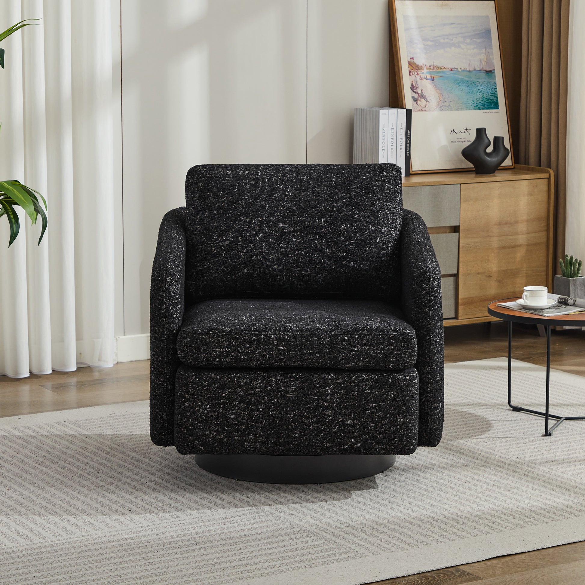 31.5"W Swivel Accent Chair And Comfy Round Accent Single Sofa Chair, 360 Degree Club Chair, Lounge Armchair For Living Room,Bedroom.Nursery.Black Gray Chenille Black Gray Chenille