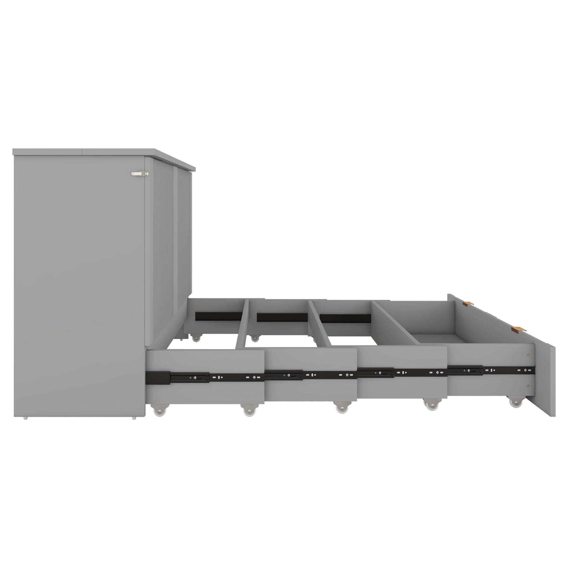 Full Size Murphy Bed With Drawer And A Set Of Sockets & Usb Ports, Pulley Structure Design, Gray Full Gray Plywood