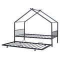Twin Size Metal House Bed With Twin Size Trundle, Black Twin Black Metal