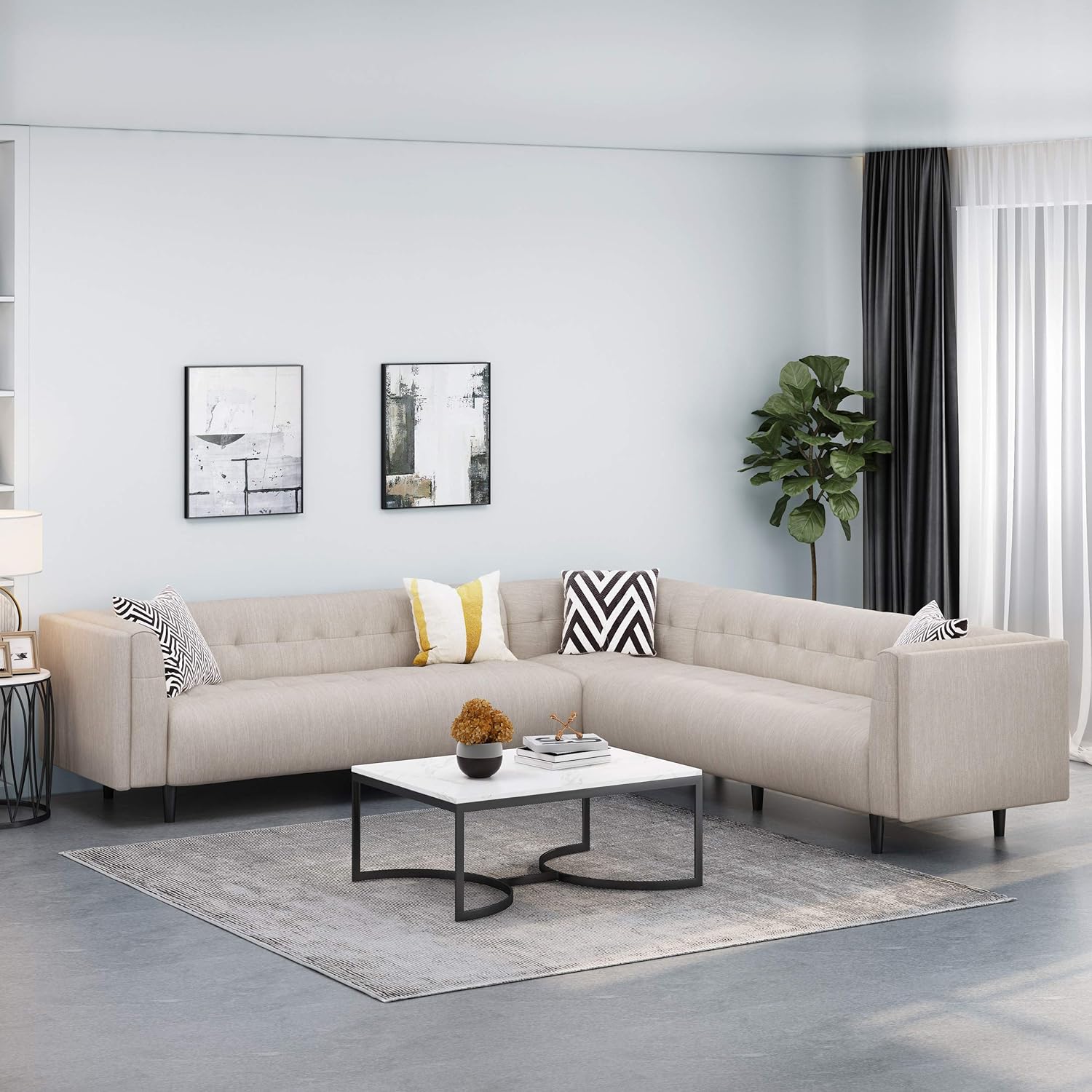 Sectional Lhf Sofa Beige Fabric