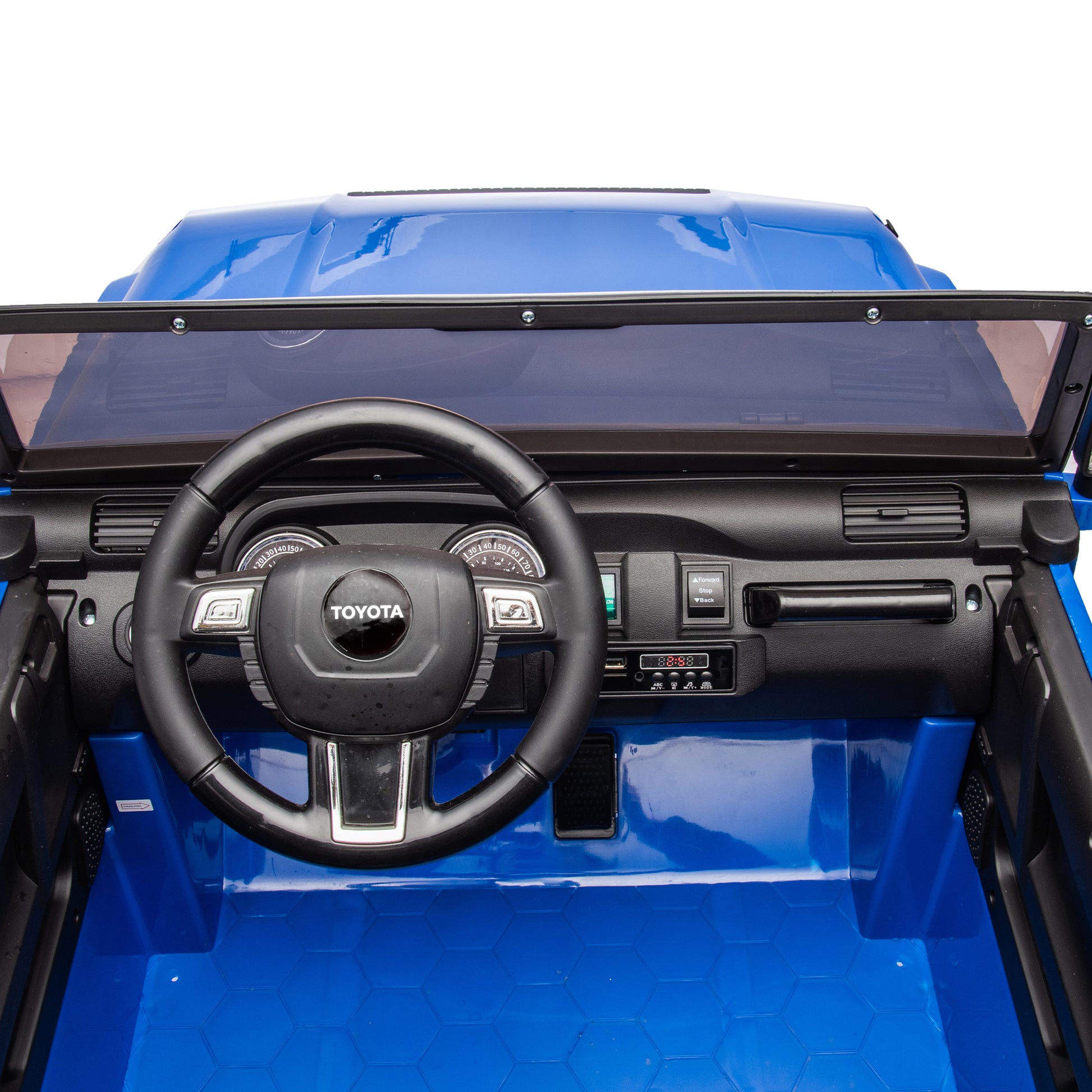 24V Two Seater Kids Ride On Car W Parents Remote Control, Licensed Toyota Lc250,220W Motors,With Shovel,Three Point Seat Belt,Slow Start,Speed Adjustment,Bluetooth,Music For Kids Aged 3 . Blue 100 149 Lbs Polypropylene