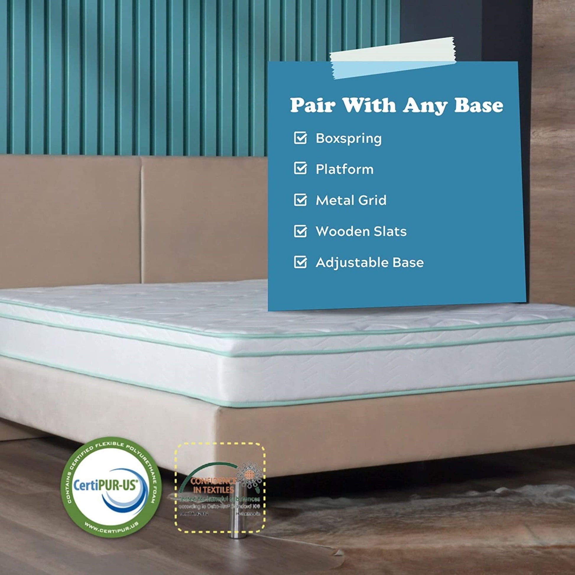 Full Size 8" Medium Cool Gel Memory Foam Innerspring Hybrid Mattress White Green Foam Spring Full