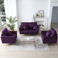 Mid Century Modern Sectional Sofa Set, Couch Sets For Living Room 3 Pieces, 2 Piece Fabric Arm Chair And 1 Piece Loveseat Set For Living Room, Purple Velvet Purple Foam Velvet 4 Seat