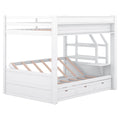 Wood Full Size Convertible Bunk Bed With Storage Staircase, Bedside Table, And 3 Drawers, White White Solid Wood Mdf