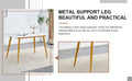 Modern Minimalist Dining Table. White Imitation Marble Patterned Stone Burning Tabletop With Golden Metal Legs. 50 