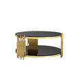 Double Layer Black Tempered Glass Top Stainless Steel Round Coffee Table For Living Room Gold Black Contemporary Round Shelves Coffee & End Tables Polished Stainless Steel