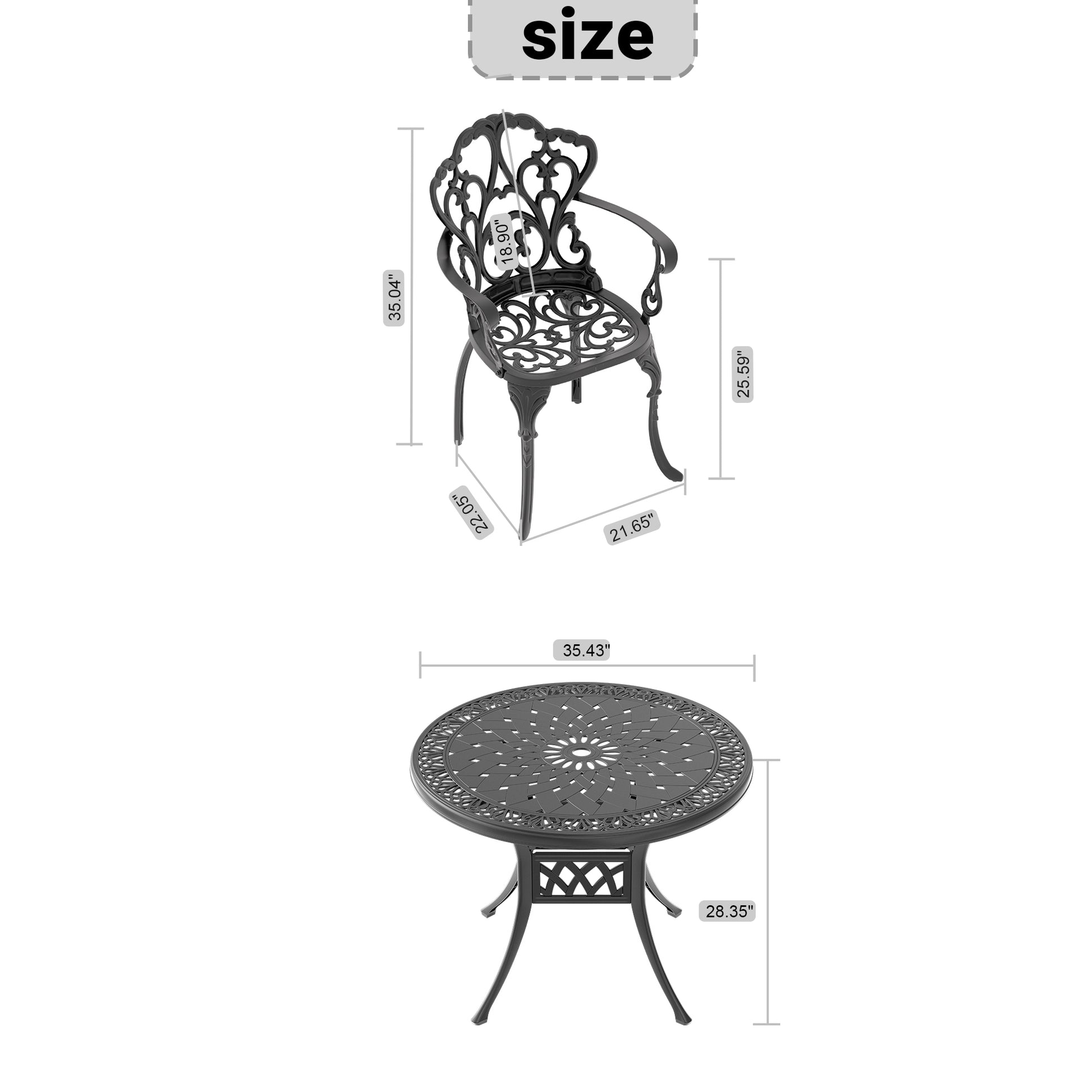 Cushions In Random Colors 3 Piece Set Of Cast Aluminum Patio Furniture With Cushions Yes Dining Set Black Seats 4 Rust Resistant Frame Water Resistant Cushion Garden & Outdoor Complete Patio Sets Aluminium