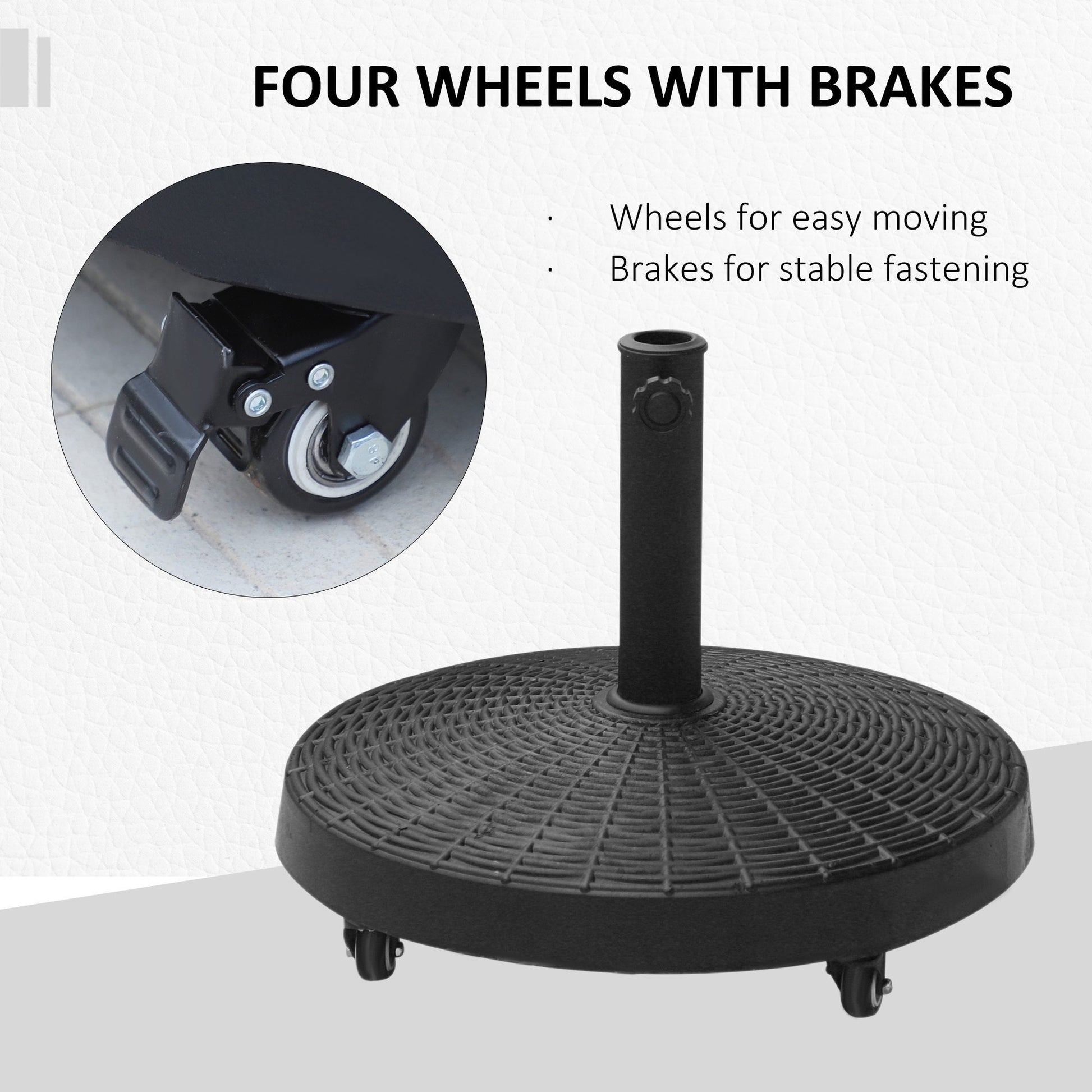Outsunny 50 Lbs. Umbrella Base, 20.5", Round Heavy Duty Umbrella Stand With Wheels For 1.5" Or 2" Umbrella Poles, Patio Market Stand For Outdoor, Lawn, Deck, Poolside, Black Black Resin