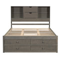 Queen Size Platform Bed With Storage Headboard And 8 Drawers, Gray Box Spring Not Required Queen Gray Wood Bedroom Bed Frame Solid Wood Mdf