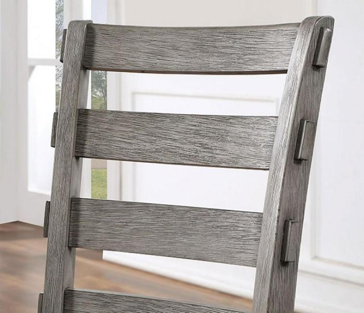 Gray Color Dining Chairs Padded Seat Set Of 2Pc Side Chair Ladder Back Kitchen Dining Room Wire Brushed Finish Gray Dining Room Classic,Modern,Transitional Dining Chairs Rubberwood Ladder Back Set