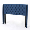 Upholstered Wingback Headboard, Button Tufted Upholstery, Sturdy Structure, King Size, Dark Navy Dark Navy Fabric