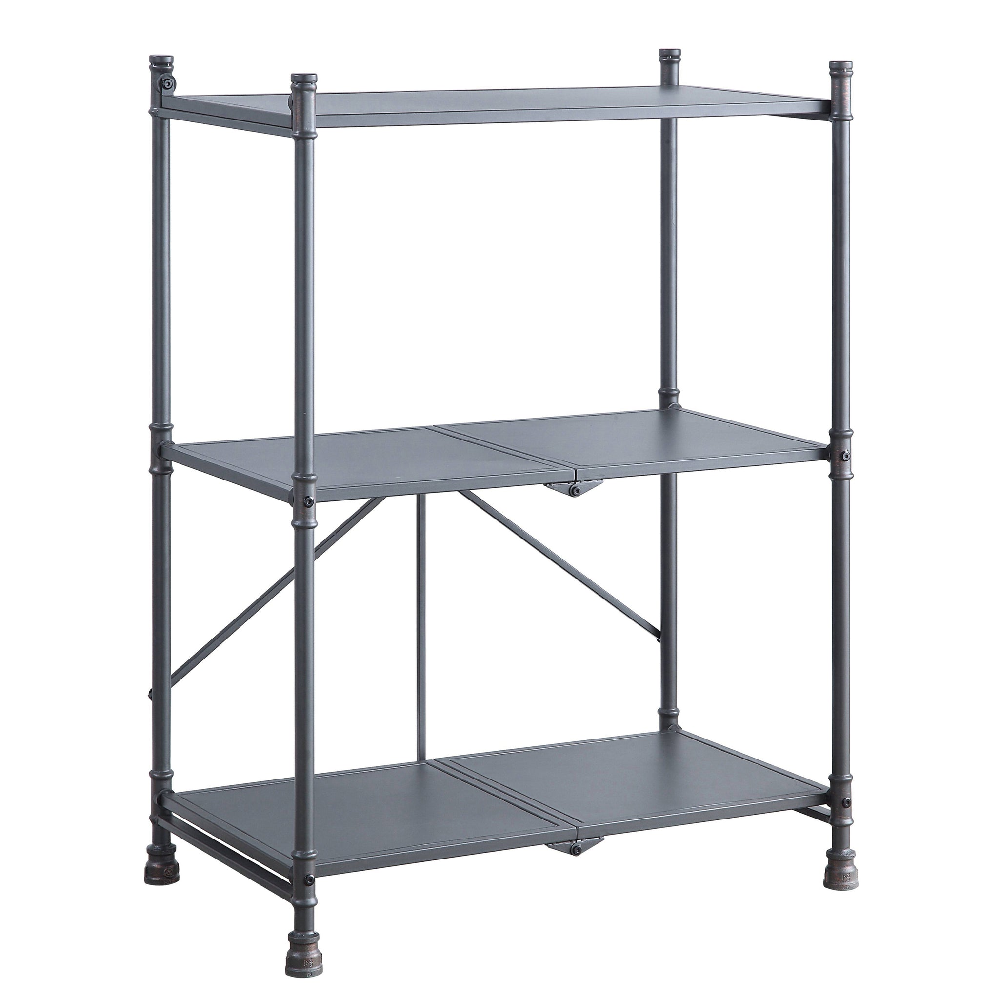 Sandy Black And Dark Bronze Hand Brushed 3 Tier Console Table Black Grey Primary Living Space Industrial,Rustic Shelves Rectangular Metal