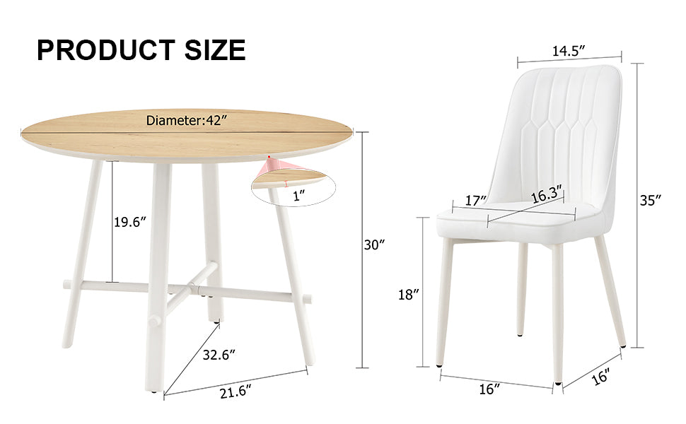 Table And Chair Set, Mdf Desktop, White Metal Table Legs, Stable And Beautiful, Suitable For Most Styles Of Home. Modern Simple Dining Table, Comfortable Seating. White Seats 4 Mdf