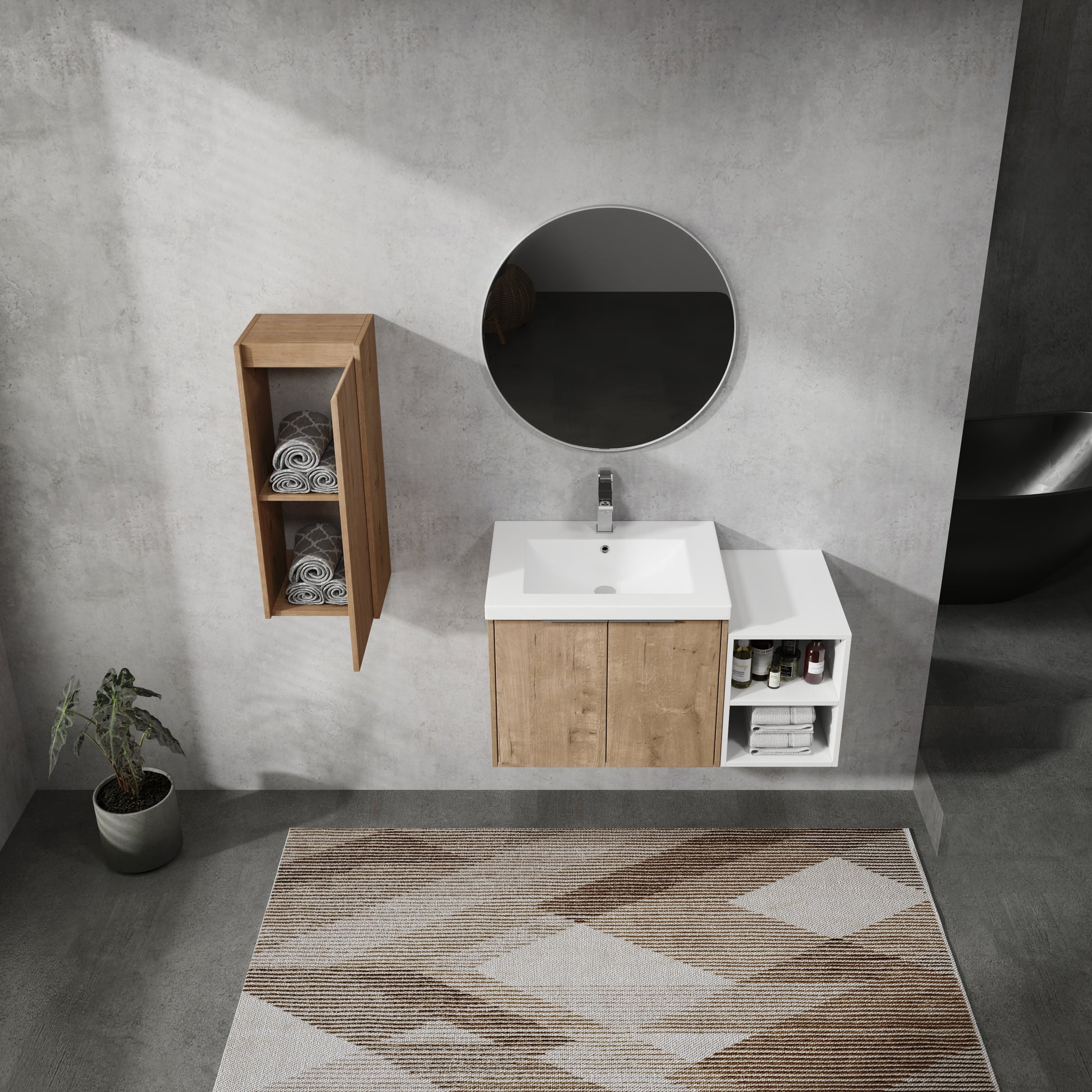 36" Wall Mounted Bathroom Vanity With Sink And Side Cabinet, Soft Close Doors,00112Imo 0624Imo 0612Gwh Combination Cabinet Kd Packing Imitative Oak Bathroom Modern Plywood Plywood