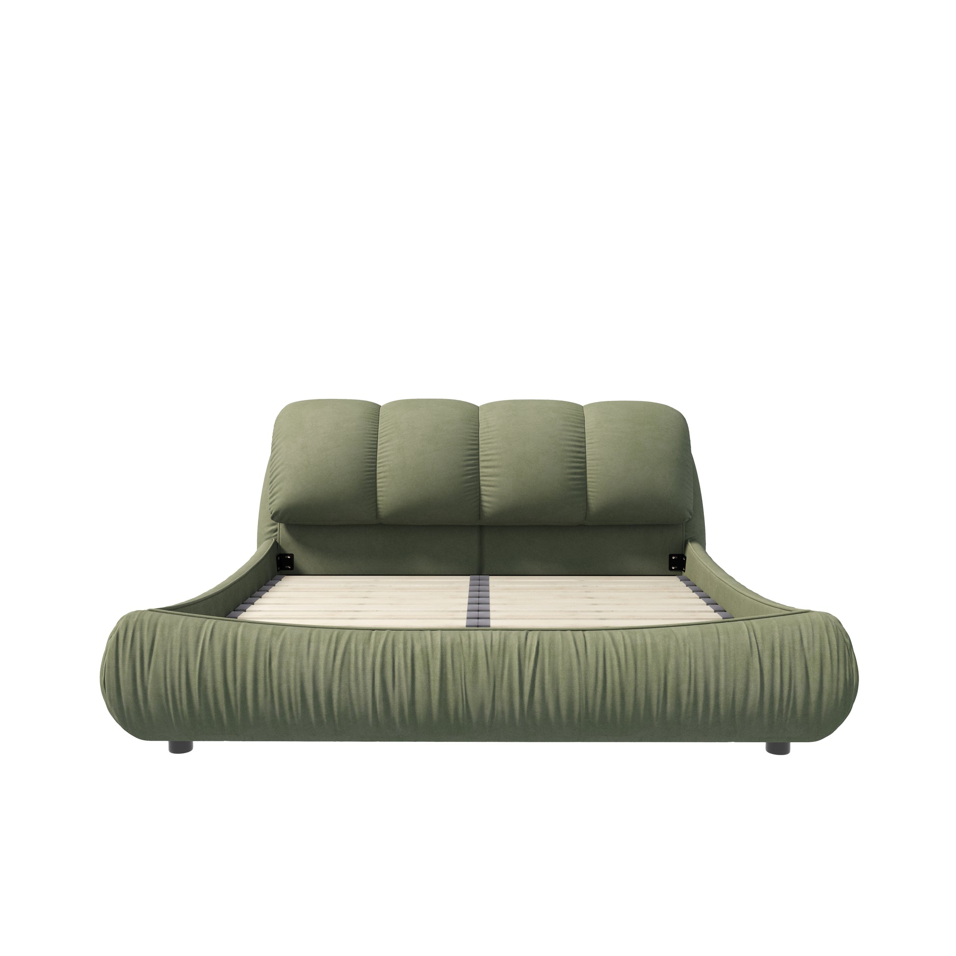 Queen Size Upholstered Platform Bed With Oversized Padded Backrest, Thickening Pinewooden Slats And Solid Wood Leg,Green Box Spring Not Required Queen Green Wood Pine Polyester Solid Wood