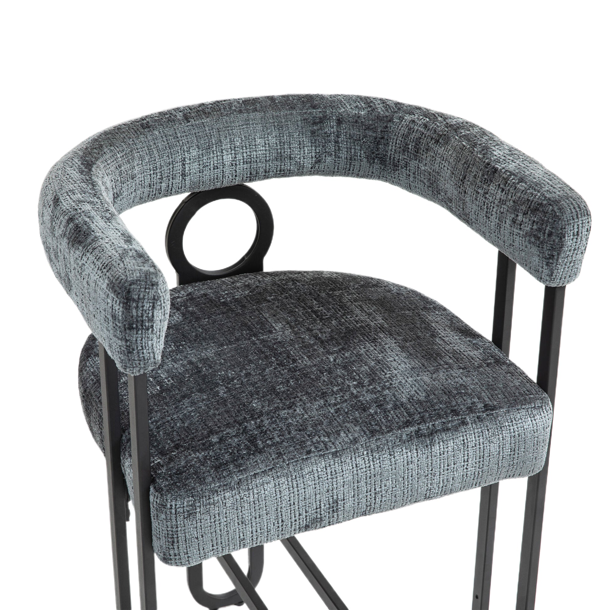 Coolmore Bar Stools Set Of 2, Modern Bar Stool With Back, Black Metal Frames, Upholstered Bar Stools For Kitchen Island, Pub, Club Gray Chenille Gray Dining Room Foam Chenille
