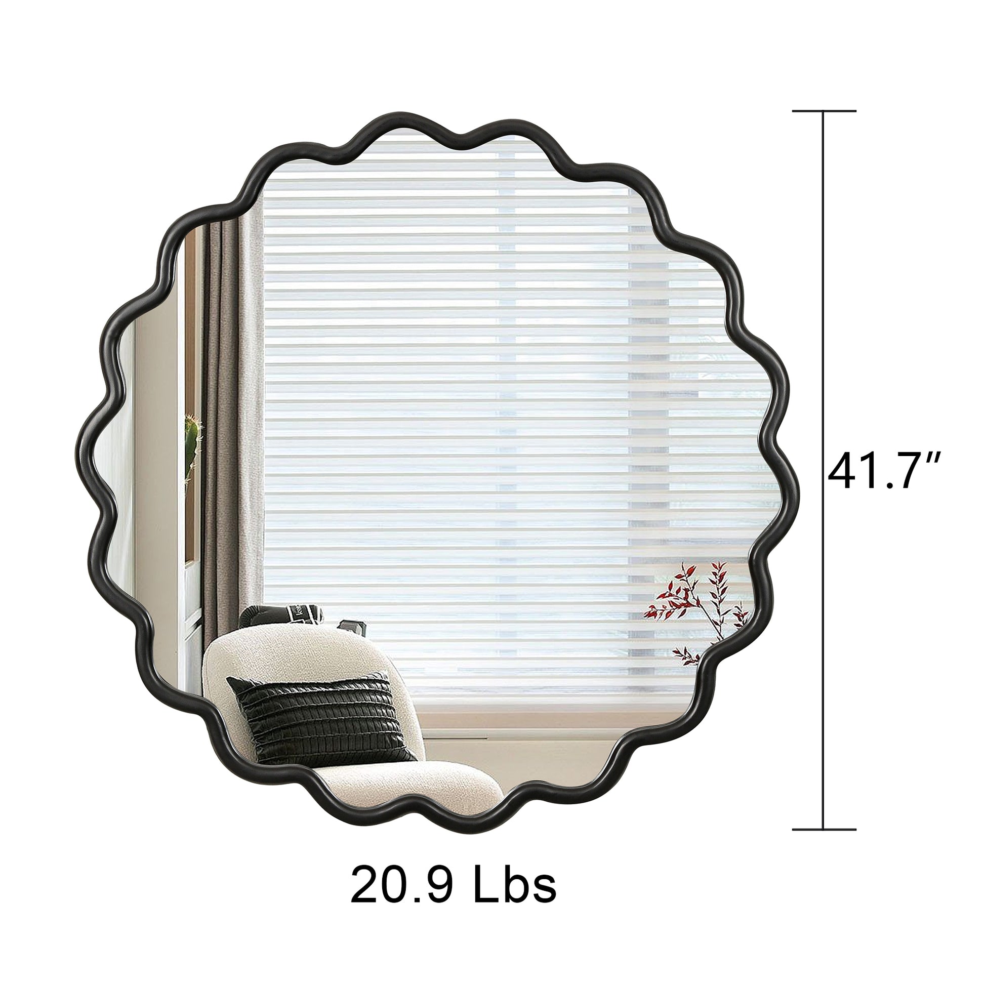 Solid Wood Wavy Mirror Black Vanity Mirror Wall Decor 42" X 42" Modern Mirror Wall Decor For Bathroom, Bedroom, Living Room, Dining Room, Cloakroom, Entryway Antique Black Glass Solid Wood