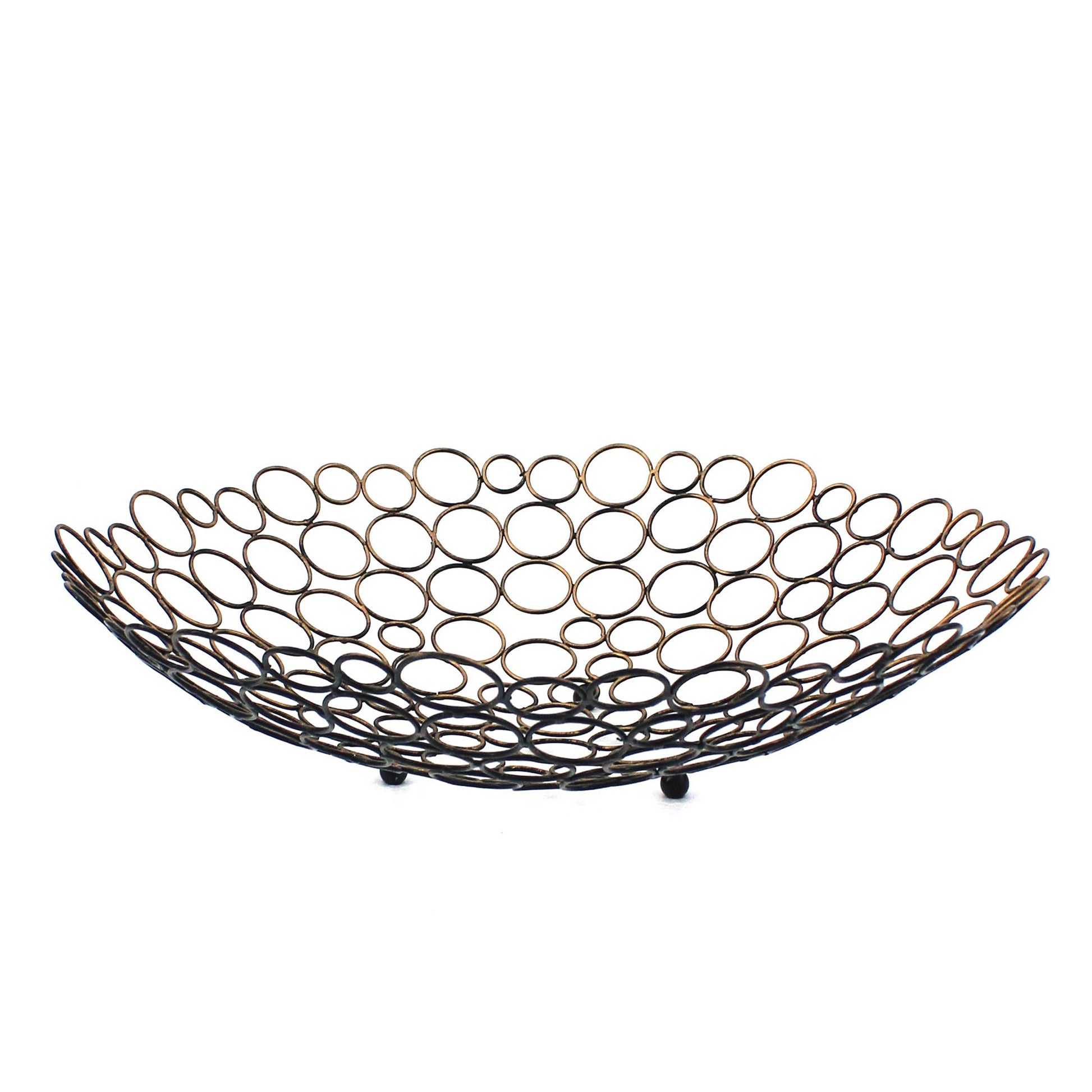 Decorative Metal Tray With Mesh Design And Ball Support,Gold And Black Gold Metal