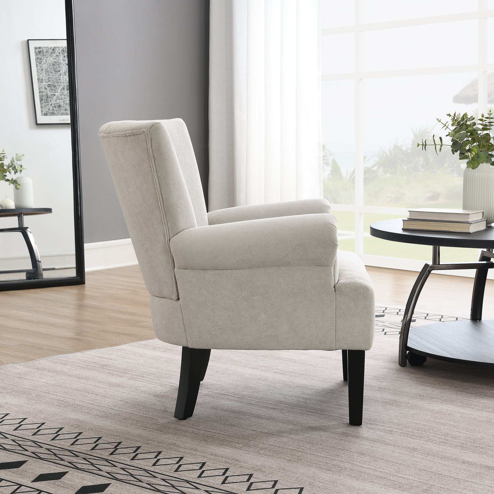 Modern Accent Living Room Chairs,Polyester Armchair Club Chair With Channel Back, Accent Chair For Living Room, Bedroom Reading Room, Soft Fabric, Wooden Leg, Light Grey Grey Primary Living Space Modern Foam Plywood