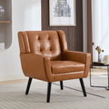 Modern Soft Leather Material Ergonomics Accent Chair Living Room Chair Bedroom Chair Home Chair With Black Legs For Indoor Home Light Brown Pu Light Brown Foam Upholstered