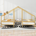 Metal Double Twin Size Triangular House Beds With Built In Table, Gold Box Spring Not Required Twin Gold Metal Metal
