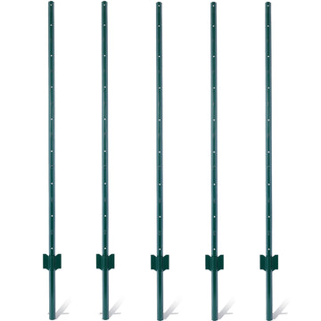 Fence Posts 5Feet 5Pack, Heavy Duty Metal Fence Post With U Channel, Steel Fence U Post For Holding Garden Wire Fence, Corner Anchor Posts Etc. Green Steel