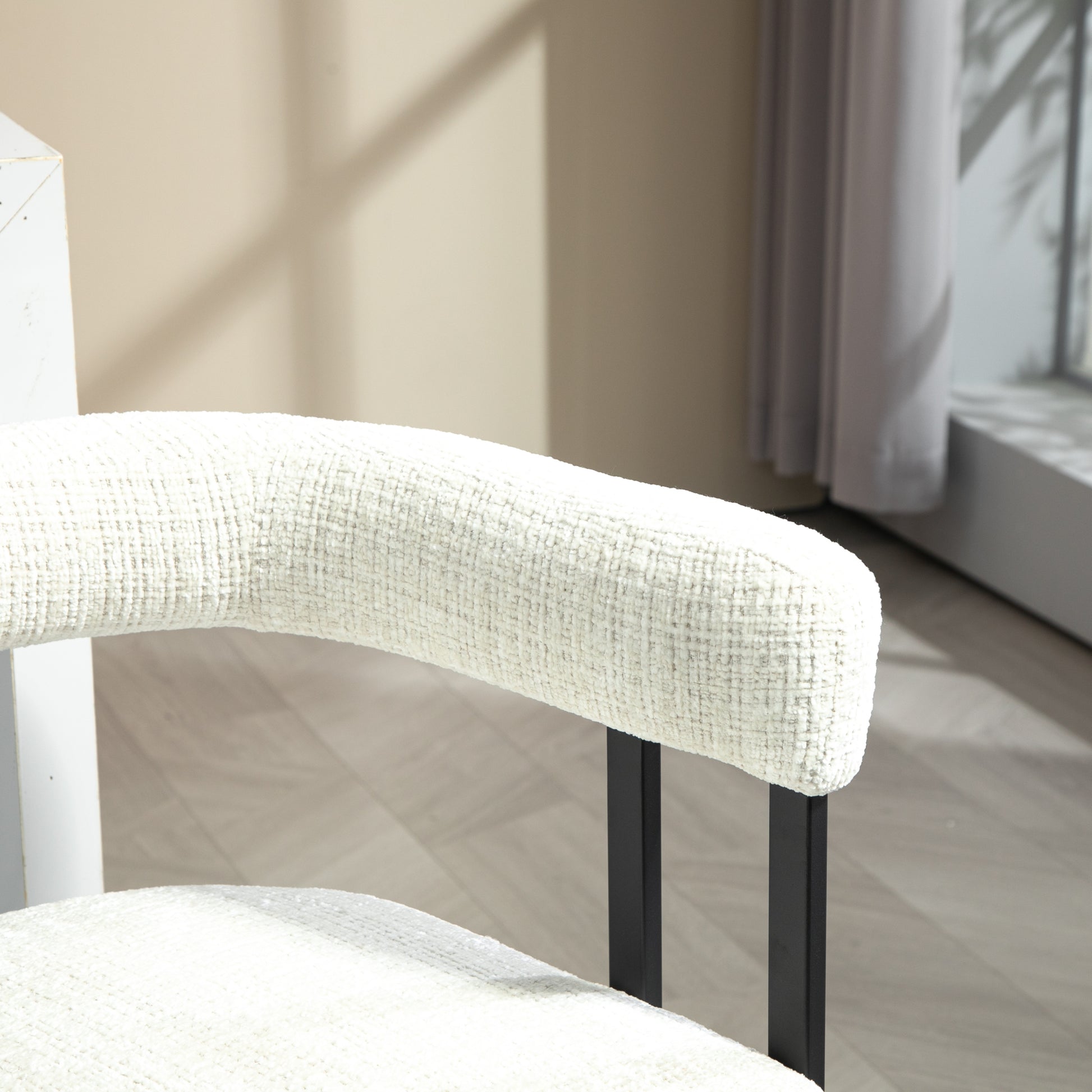 Coolmore Bar Stools Set Of 2, Modern Bar Stool With Back, Black Metal Frames, Upholstered Bar Stools For Kitchen Island, Pub, Club Beige Chenille Beige Dining Room Foam Chenille