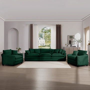 Luxurious And Sophisticated Sofa Set With Soft Cushions And Pillows, Home For Living Rooms And Clubs As Well As Home Theaters, Consisting Of Two Single Sofas And A 3 Seater Sofas In Green Corduroy Fab Green Corduroy 5 Seat