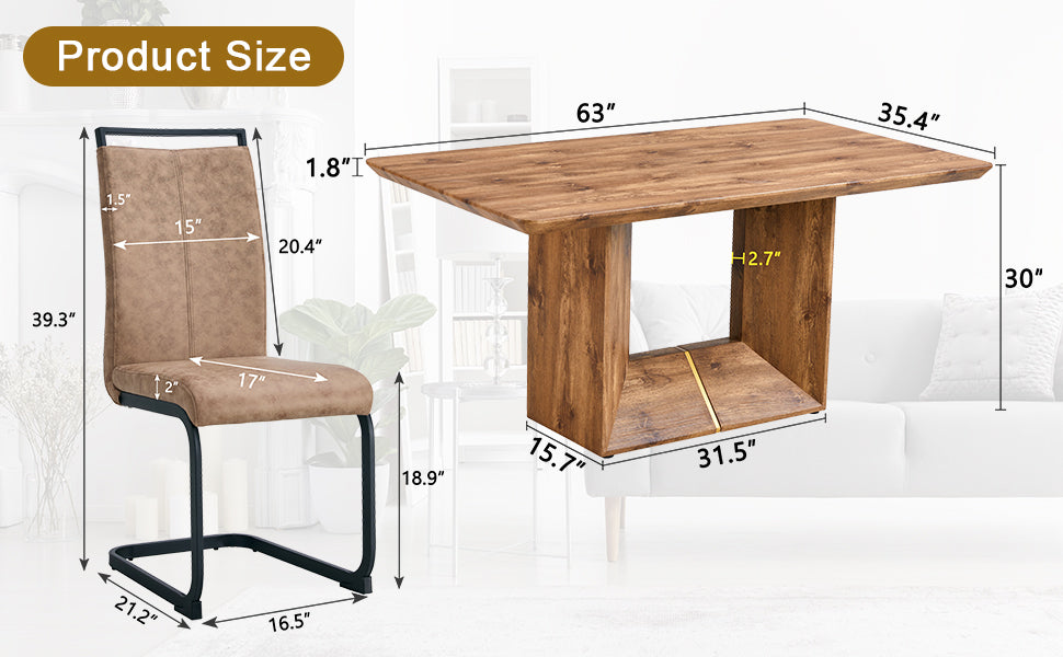 Table And Chair Set. Modern Dining Table With Mdf Top And Beautiful Mdf Legs. Comes With Brown Comfortable Chair With Pu Seat And Metal Legs. Suitable For A Wide Range Of Decorative Styles. Brown,Wood Seats 6 Mdf