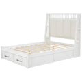 Full Size Wood Platform Bed With Upholstered Headboard And 2 Drawers, White Box Spring Not Required Full White Wood Bed Frame Solid Wood Mdf