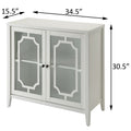 White Console Table With 2 Doors White Primary Living Space Shelves Rectangular Wood Glass