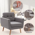 Accent Chair, Reading Chair For Living Room & Bedroom, Mid Century Modern Arm Chair, Button Tufted Upholstered Accent Chairs Sofa With Solid Wood Frame Stone Grey Grey Solid Wood